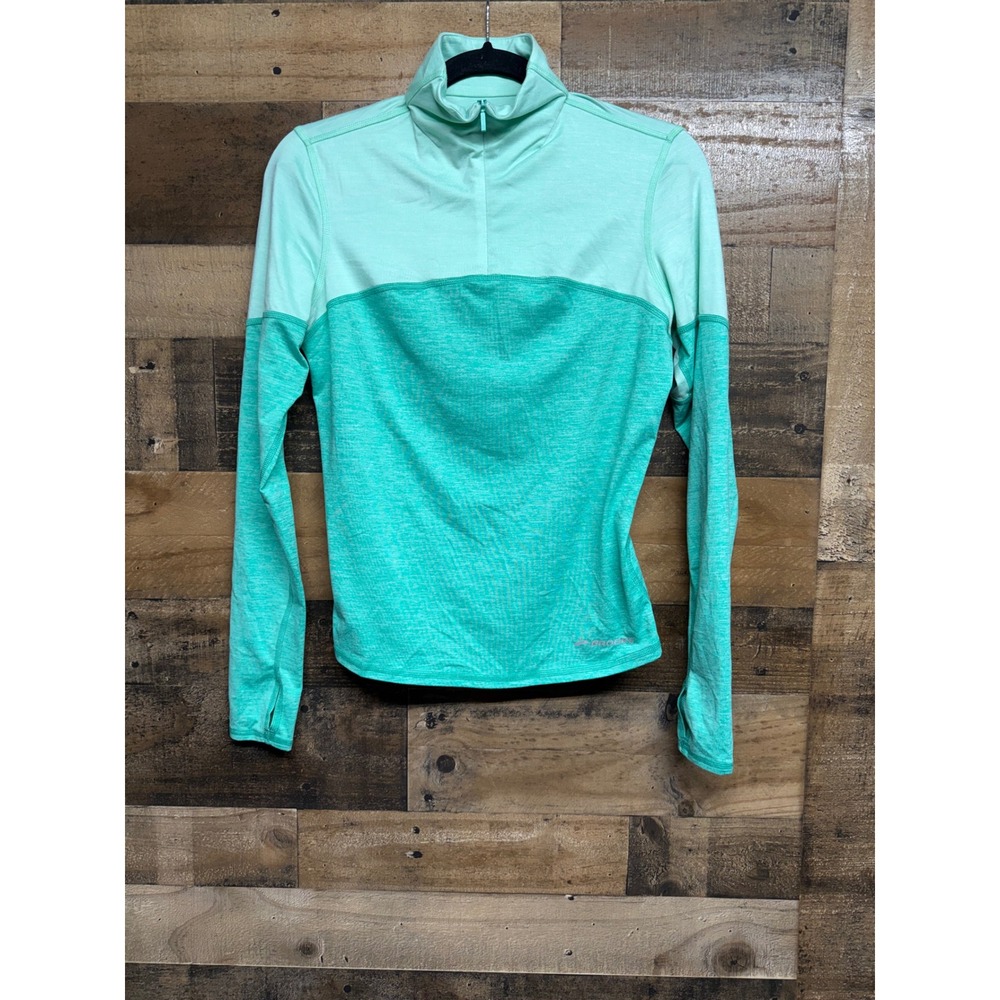 Brooks Womens XS Green Equilibrium Half Zip Running Pullover Thumbholes Top